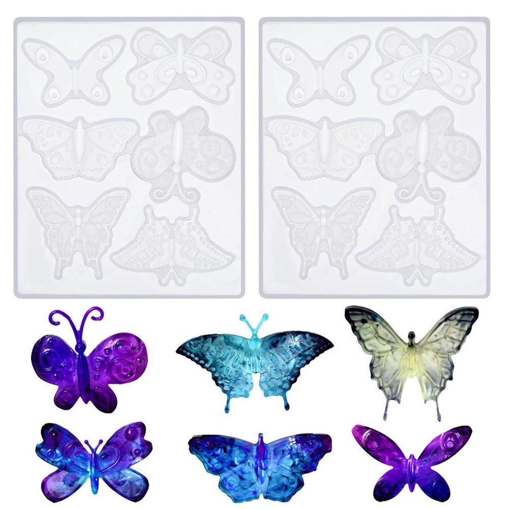 2 Pack 3D Butterfly Silicone Mold for Epoxy Resin – 6 Styles Translucent
