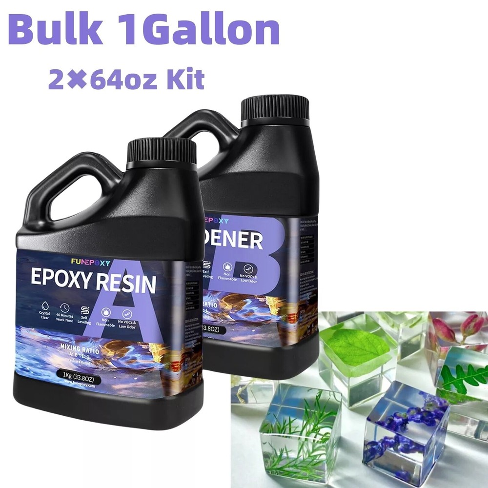 Crystal Clear Bulk 1 Gallon Kit Epoxy Resin No Bubble easy mixing – (2X 64OZ)