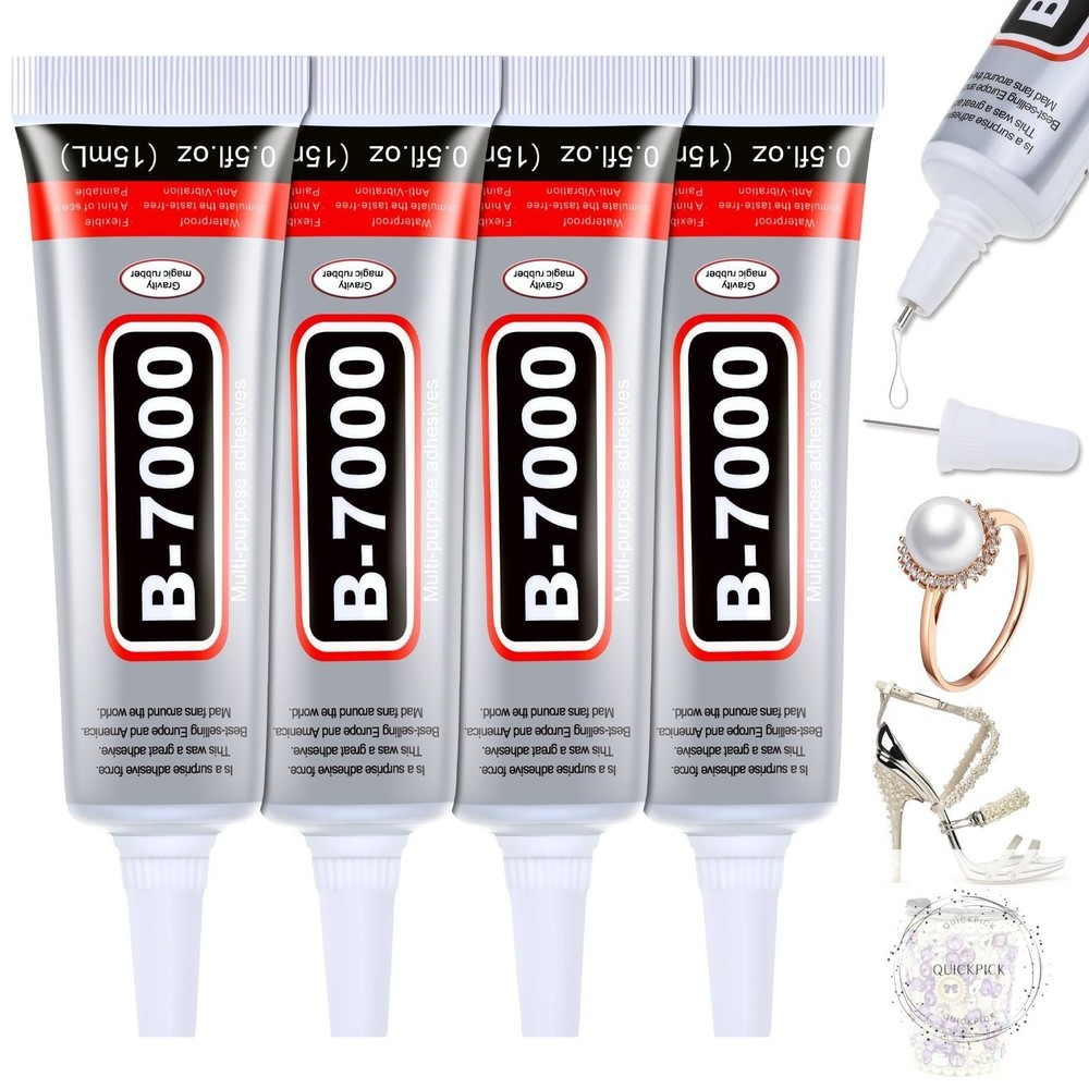 B7000 Glue Clear for Rhinestones, 4pcs 15mL Strong Adhesive B-7000 Jewelry Bead