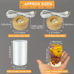 Cylinder Light Resin Mold,LED Silicone Resina Mould with 2 Pcs USB Powered Woode
