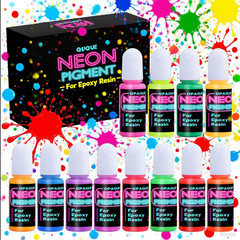 Neon Pigment for Epoxy Resin, 12 Colors Opaque UV Reactive Fluorescent Liquid Re