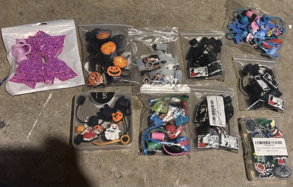 Large New Straw Topper Lot | Tumbler Accessories | Sports, Halloween, Cartoon.