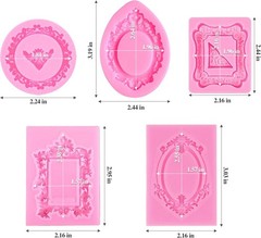 5 Pack Photo Frame Fondant Molds,Picture Frames Silicone Mold Vintage Frame Mold