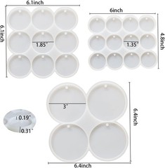 Flat Circle Resin Molds, 3Pcs Silicone Round small, medium, large, white