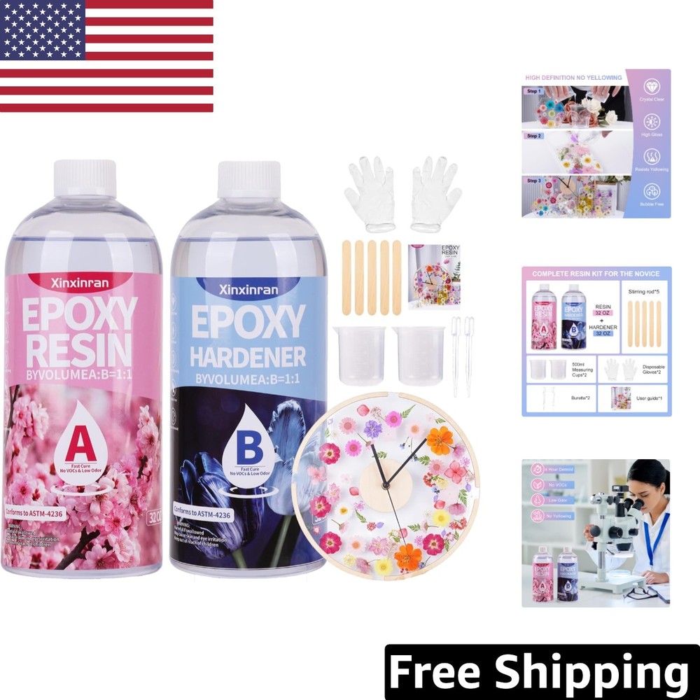 64OZ Crystal Clear Epoxy Resin Kit – No Yellowing, No Bubble Finish for Crafts