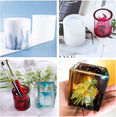 NC Cube and Cylinder Silicone Molds, 2 Pack Small DIY Square Resin Plant Mold B