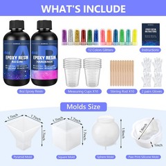 Epoxy Resin Kit for Beginners, Resin Kit with Molds, 8OZ Epoxy Kit with 12-Co…