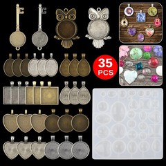 35pcs Resin Casting Silicone Molds Epoxy Pendant Mould Kit Jewelry Making Craft