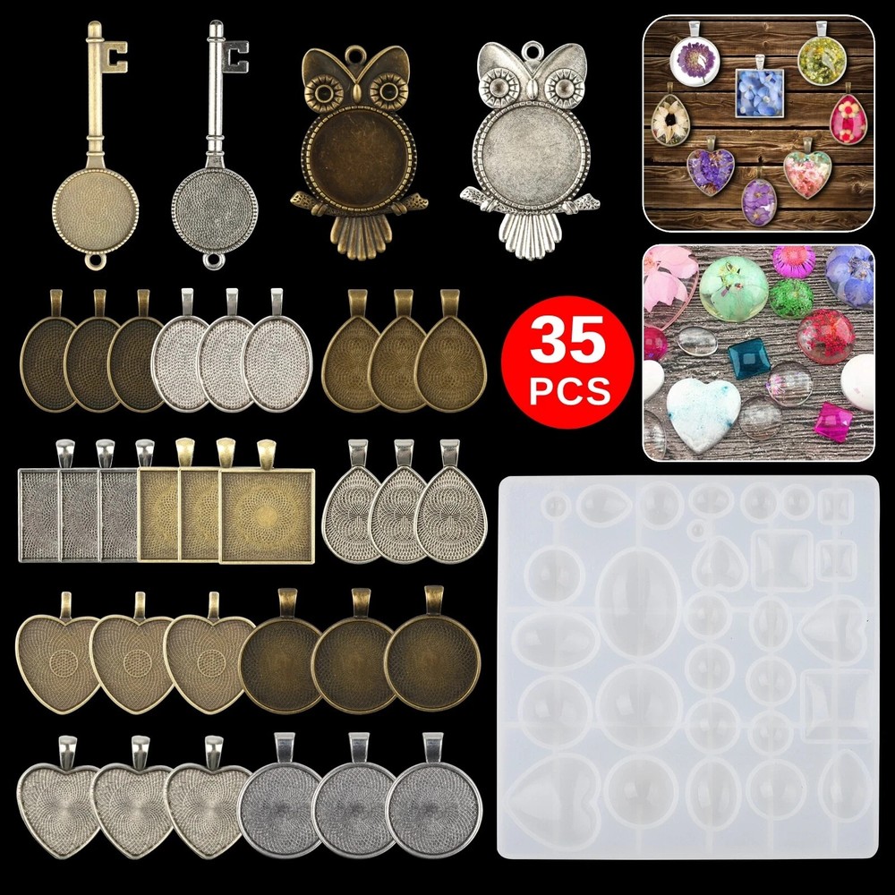 35pcs Resin Casting Silicone Molds Epoxy Pendant Mould Kit Jewelry Making Craft