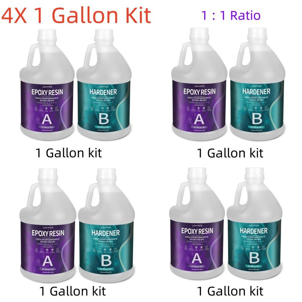 4X 1 Gallon Kit – Crystal Clear Tumbler Epoxy Resin – DIY Craft Painting Coating