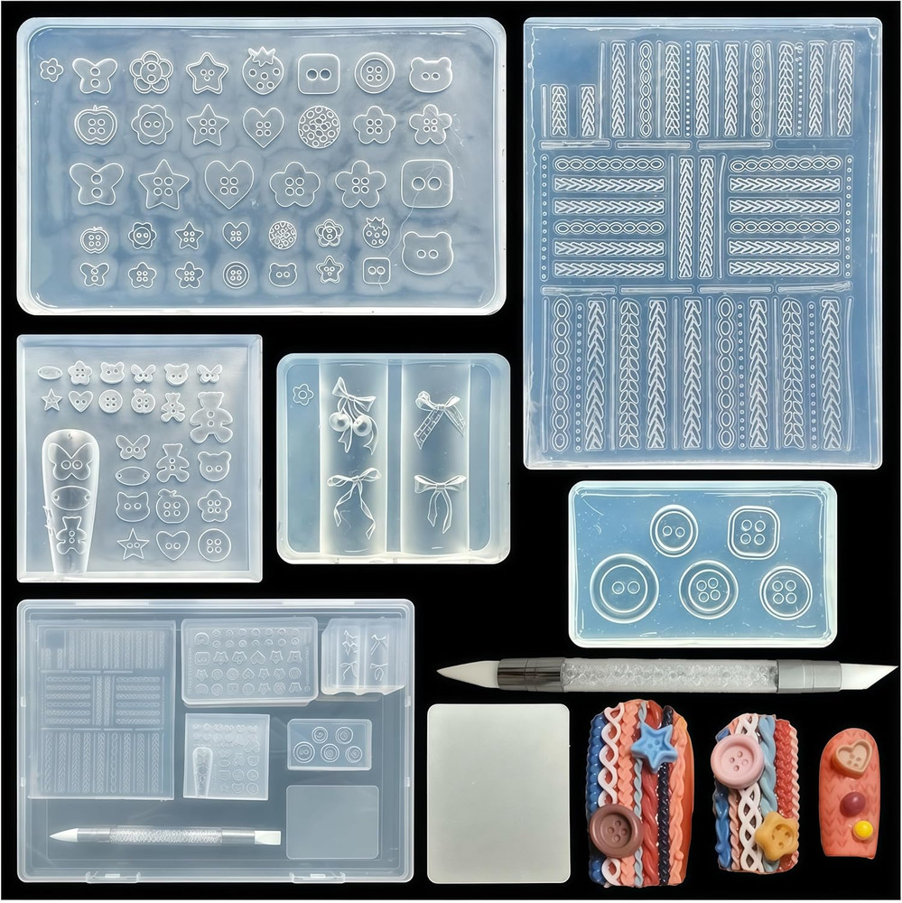 5Pcs 3D Sweater Knot Gel Nail Art Mold Arts Resin Buttons Molds for Accessories