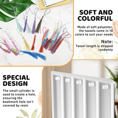 Set of 3 Silicone Rectangle Bookmark Molds with 20 Tassels for Resin DIY
