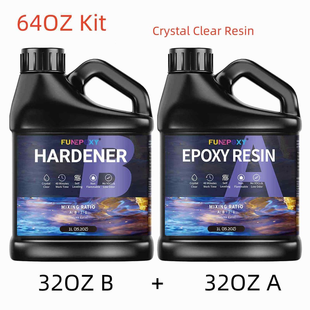 Crystal Clear Epoxy Resin 64oz Kit – Self-Leveling – 1A:1B 2 Part