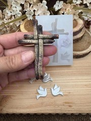 Wood design cross with pigeons handmade silicone mold for crafts