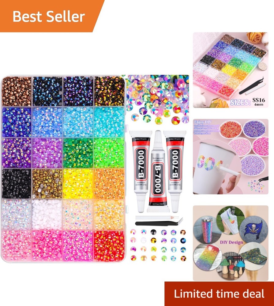 Colorful 4mm Resin Rhinestones with 3 Glue Tubes – Perfect for Creative Crafts