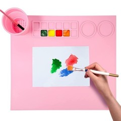 Silicone Painting Mat with Palette, Brush Holder, and Painting Area, Multicolor