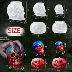 5 Pcs Large + Medium + Small 3D Skull Pumpkin Resin Molds, Flexible Silicone Ske