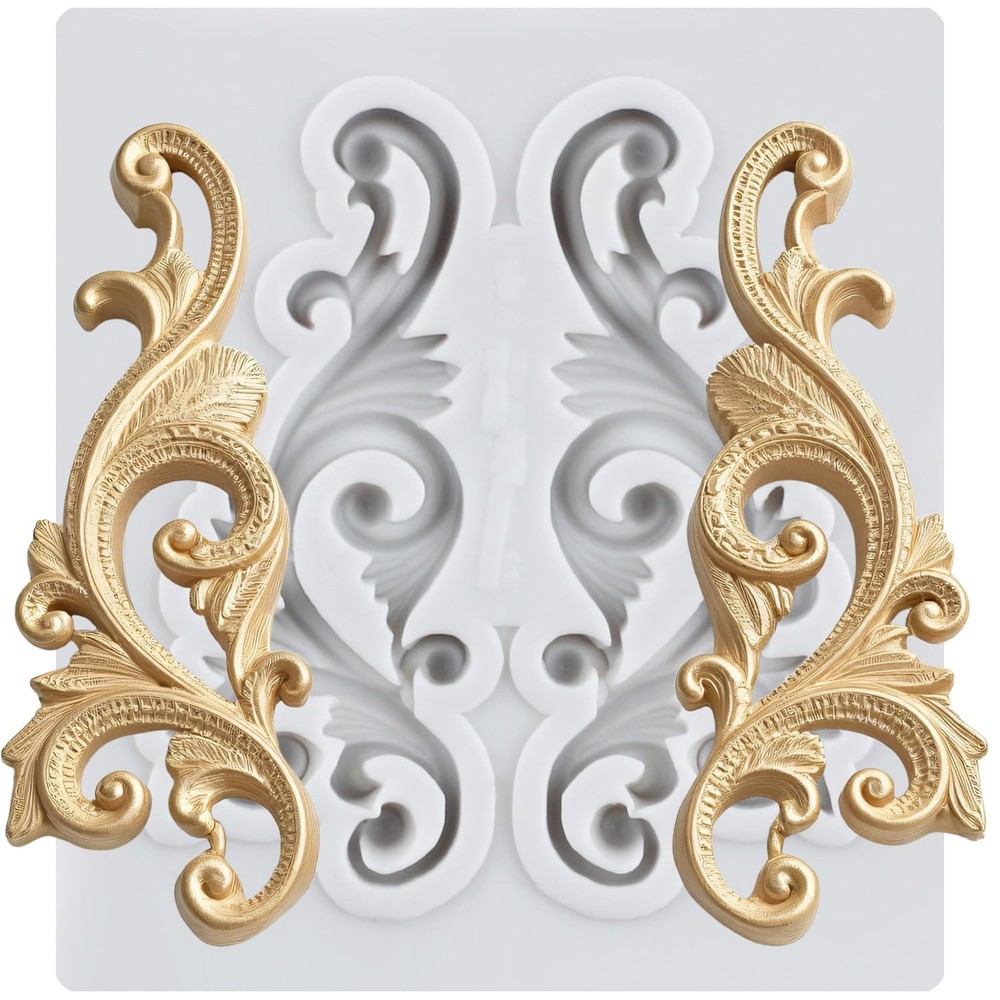 Baroque Scroll Relief Lace Polymer Clay Mold Silicone Molds DIY Crafts