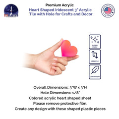 Heart Shaped Iridescent 3″ Acrylic Tile with Hole for Crafts and Party Decor