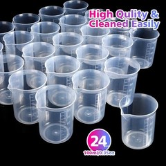 LEOBRO 24 PCS 100ml Resin Measuring Cups with 35PCS Mixing Sticks, Clear