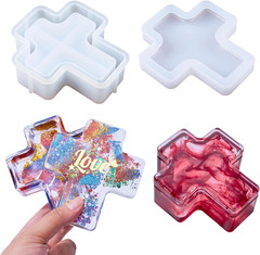 Cross Box Silicone Resin Molds with Lid Jar Storage Mold for Epoxy Resin Clay Ca
