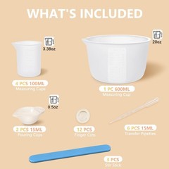 Silicone Measuring Cups for Resin – 600ml & 100ml with Stir Sticks – Epoxy Mixin