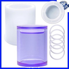 Cylinder 1 lid and 5 Rings Sealed Storage Box Silicone Resin Mold Vase Bottle…