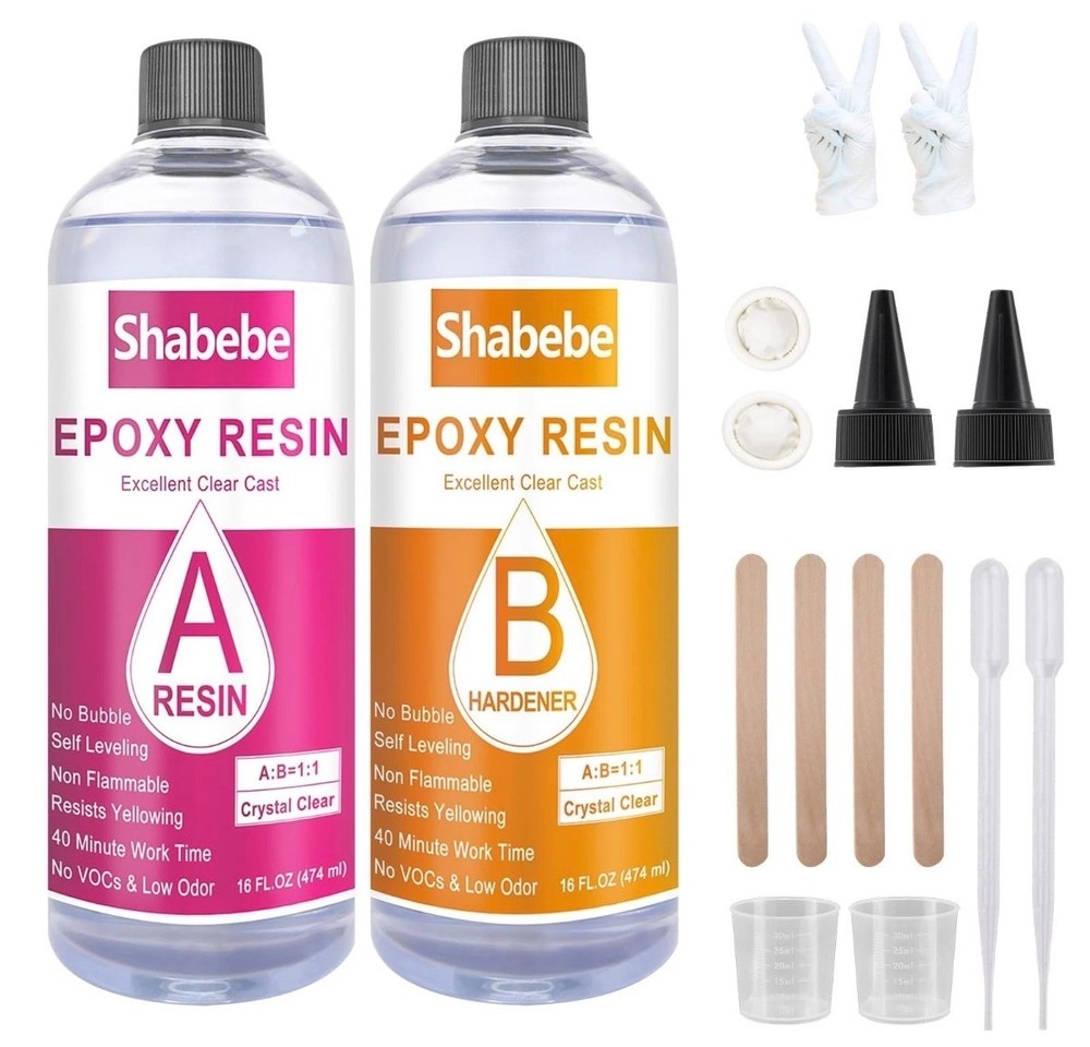 Epoxy Resin 32oz Crystal Clear Not Yellowing Self Leveling Casting Kit Shabebe