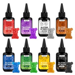 JDiction Glitter Colored UV Resin, 8 Colors Metallic Resin with Multicolor