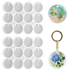 2 Pcs 12-Cavity Circle Silicone Molds for Resin 1.18” Resin Keychain Molds F