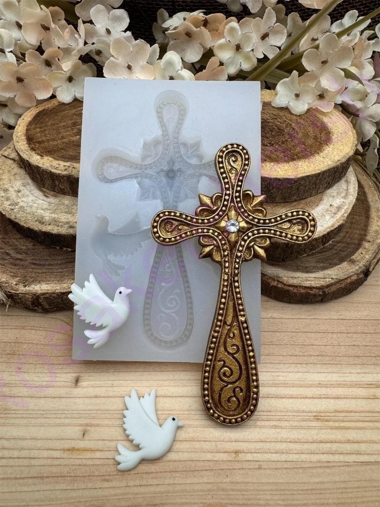 Golden cross Lace Fleur-de-lis silicone mold, handmade for crafts