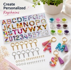 73-Piece Alphabet & Number Resin Silicone Molds – DIY Epoxy Keychain Making Kit